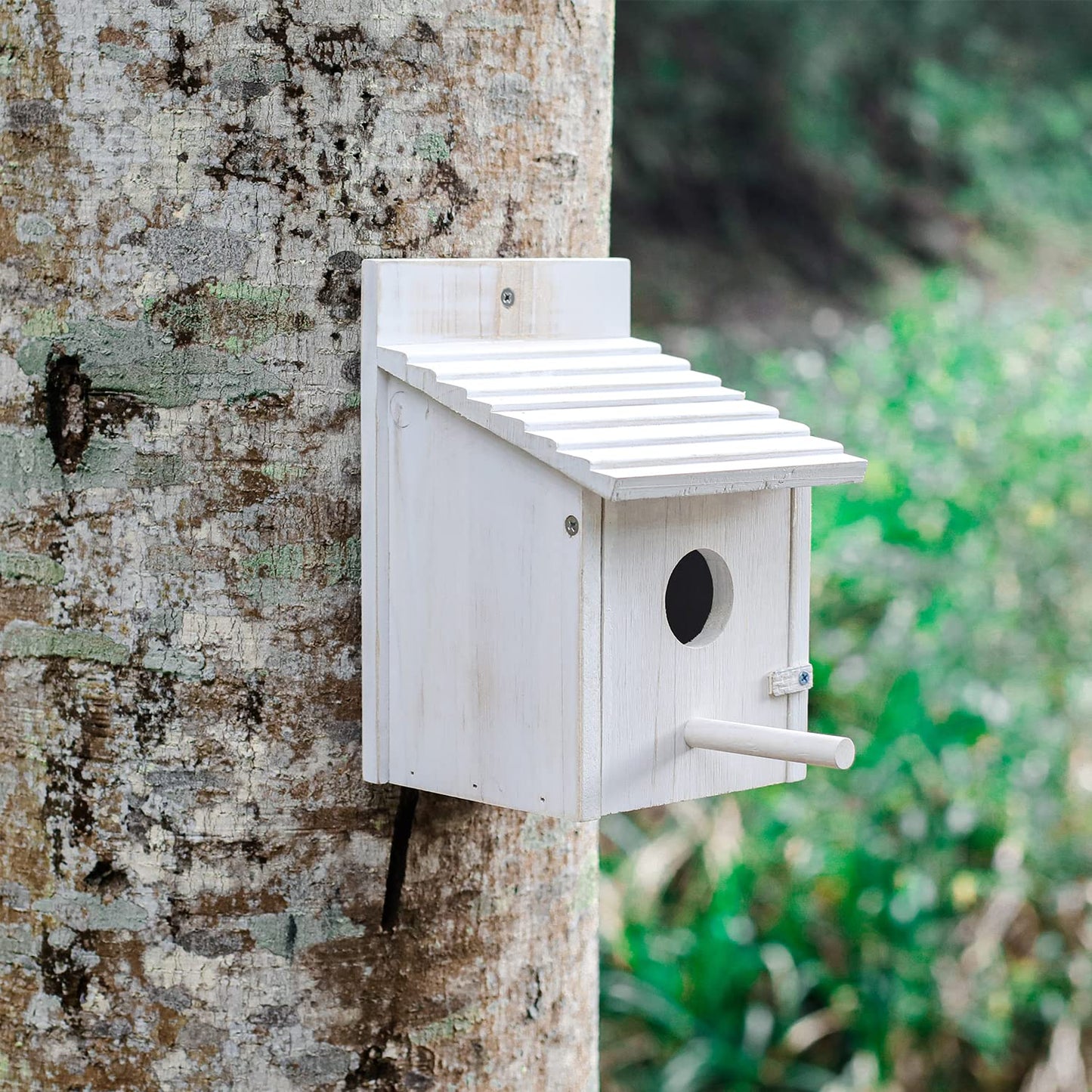 NATUREYLWL Bird House for Outside with Pole for Finch Bluebird Cardinals Garden Wooden Hanging Birdhouses