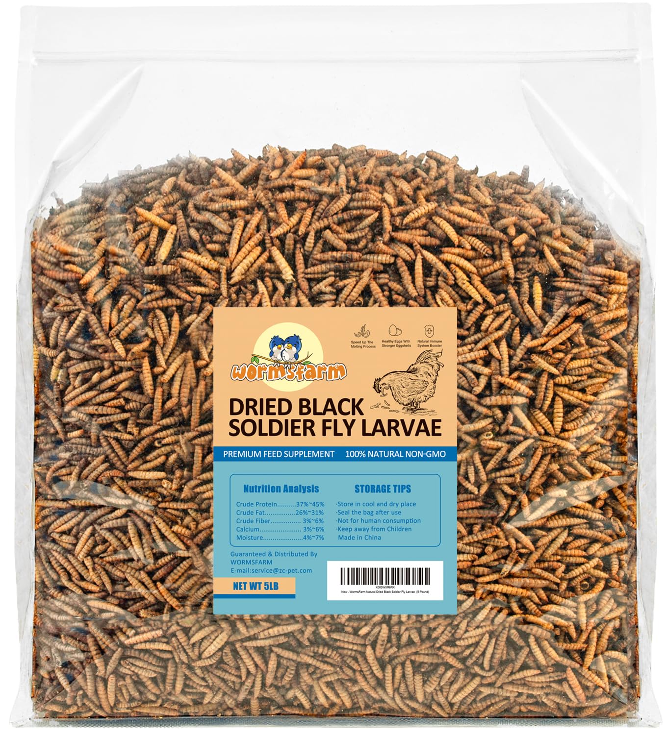 WormsFarm 5LB Dried Black Soldier Fly Larvae Treat for Chicken More Calcium Than Mealworms,for Laying Hen,Wild Birds (5 Pound)