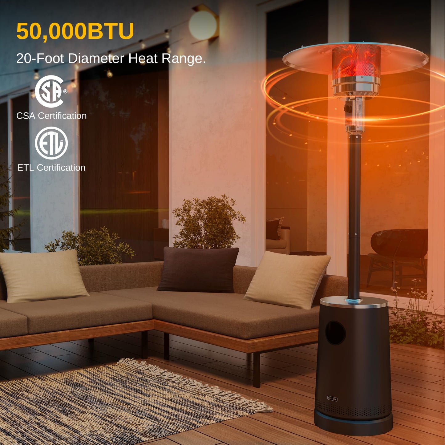 EAST OAK 50,000 BTU Patio Heater with Sand Box, Table Design, Double-Layer Stainless Steel Burner, Wheels, Triple Protection System, Outdoor Heater for Home and Residential, 2023 Upgrade, Bronze