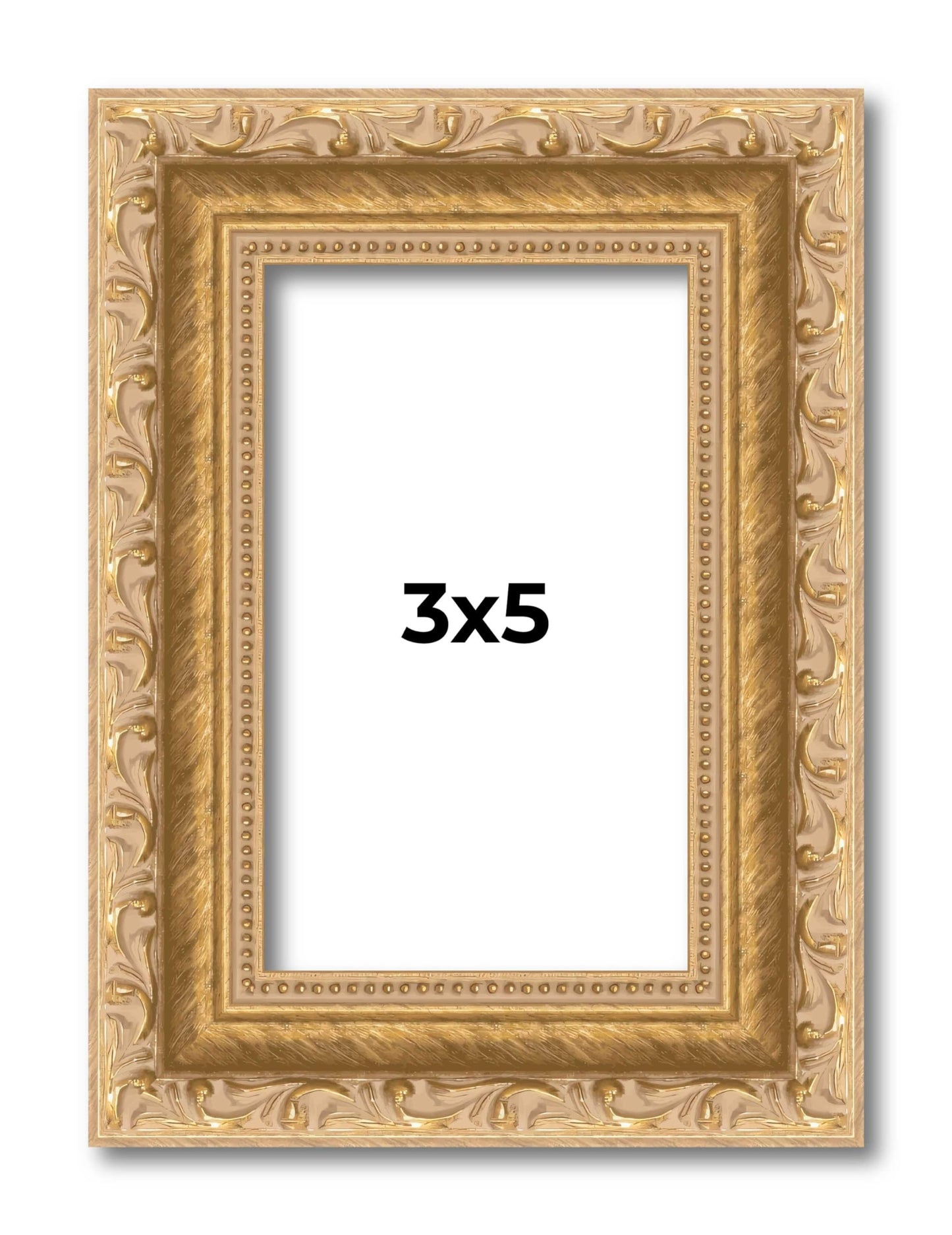 3x5 Frame Gold Ornate Vintage Antique Picture Frame Solid Wood | 1.25 Inch Moulding Width | with UV Acrylic Plexiglass, Foam Board Backing & Hanging Hardware Included