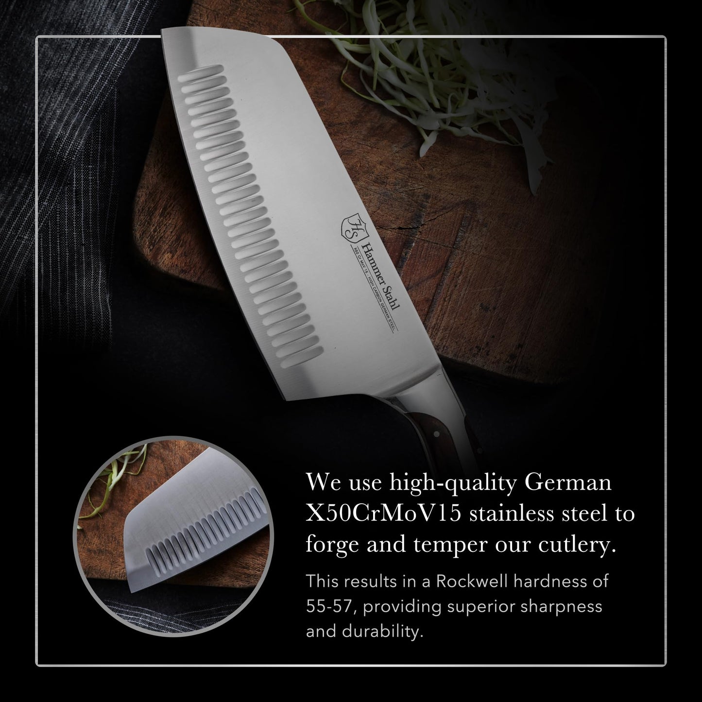 Hammer Stahl 7-Inch Meat Cleaver | Professional Quality Kitchen Cleaver | Ergonomic Quad-Tang Pakkawood Handle | Stainless Steel Cleaver Knife | German Forged High Carbon Steel | Butcher Cleaver Knife