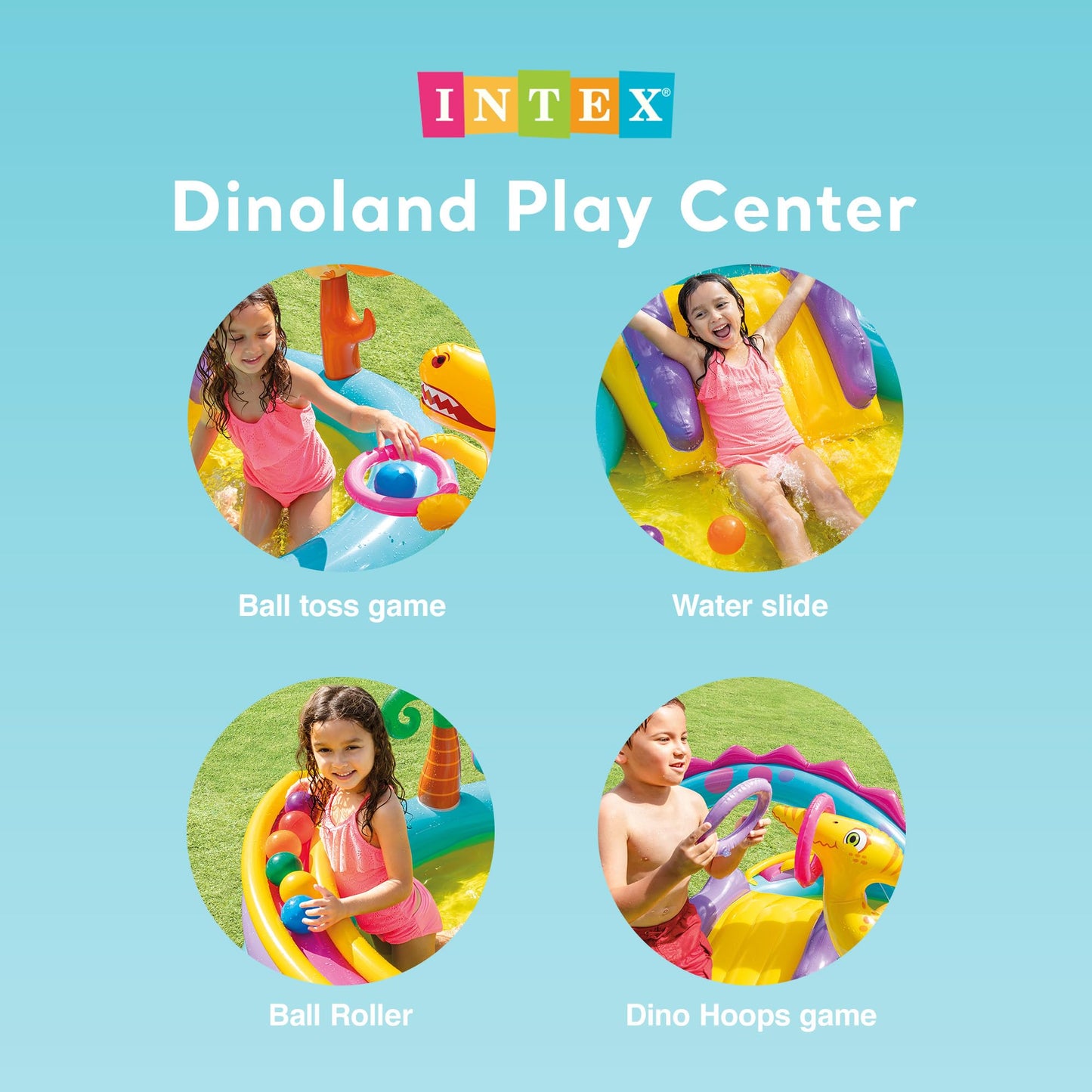 Intex 11' x 7.5' x 44" Dinoland Play Center Kiddie Inflatable Outdoor Swimming Pool