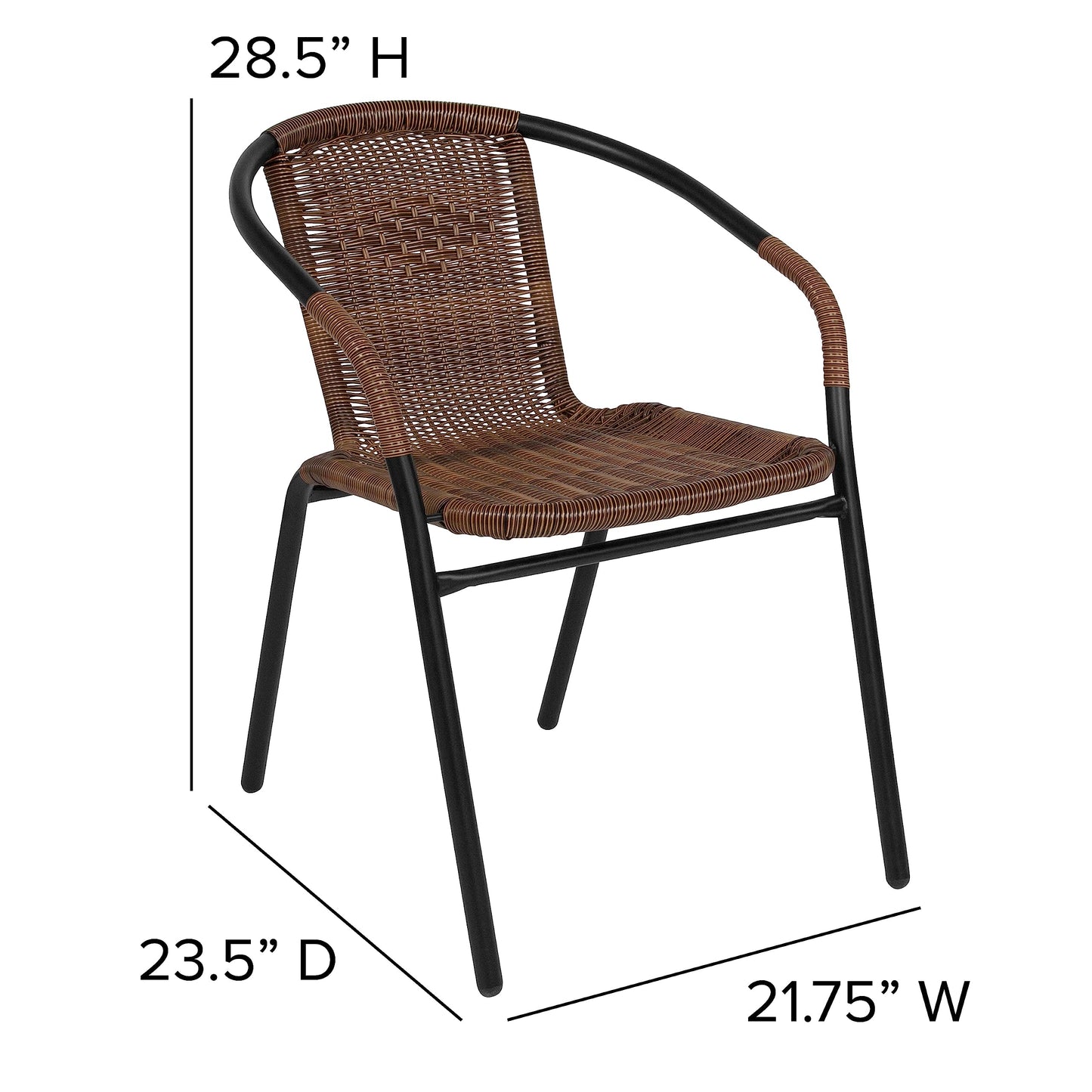 Flash Furniture Lila Modern Rattan Indoor/Outdoor Stackable Dining Chairs, Stacking Rattan Bistro Chairs for Patio or Restaurant, Set of 4, Brown