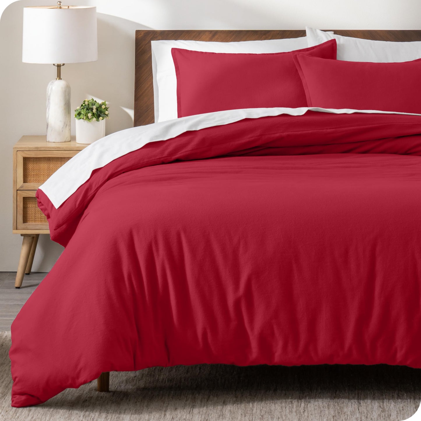 Bare Home Flannel Duvet Cover Set - King/California King - 100% Cotton, Velvety Soft Heavyweight Premium Flannel, Double Brushed - Includes Sham Pillow Covers (King/Cal King, Red)