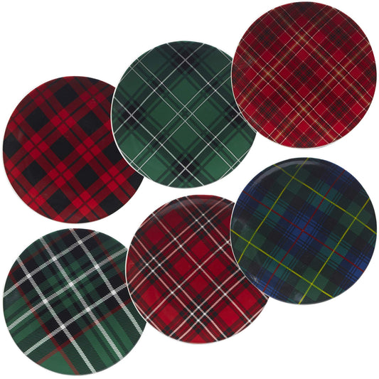 Certified International Christmas Plaid 8.25" Salad/Dessert Plate, Set of 6 Assorted Designs, One Size, Mulicolored