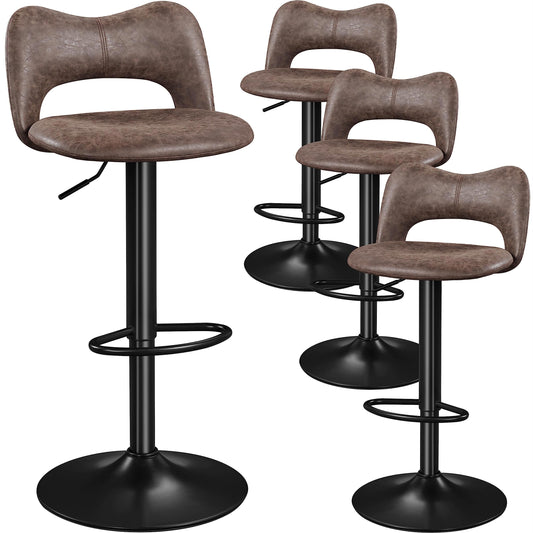 Yaheetech Bar Stools Set of 4 Tall Bar Stools Swivel Counter Height Stools Kitchen Island Chairs Height Adjustable Stools for Home Bar Kitchen, Retro Brown(4pcs Package 2)