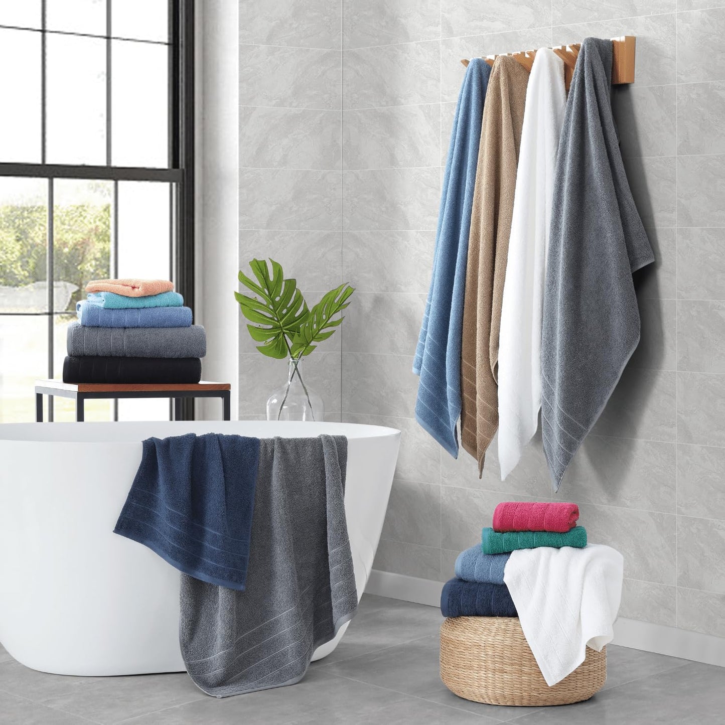 Casa Platino Bath Towels 18 Piece Towel Set Includes 6 Large Bath Towels(30"x 60"), 6 Hand Towels & 6 Washcloths, 100% Ring Spun Cotton Towels for Bathroom -Cool Grey