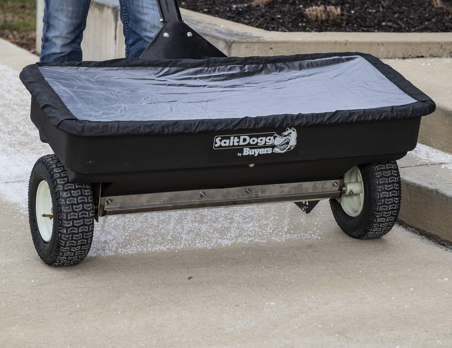 SaltDogg WB400 Professional 200 lb Capacity Walk Behind Drop Salt Spreader, Black