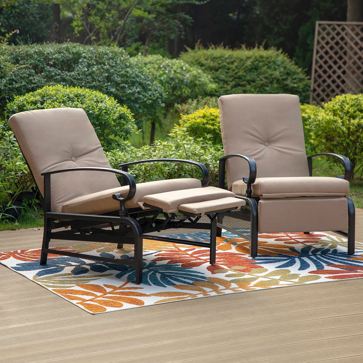 PHI VILLA Oversized Outdoor Recliner Chairs Set of 2, Zero Gravity Metal Patio Recliner Lounge Chairs with Removable Beige Cushions for Garden, Poolside, Lawn