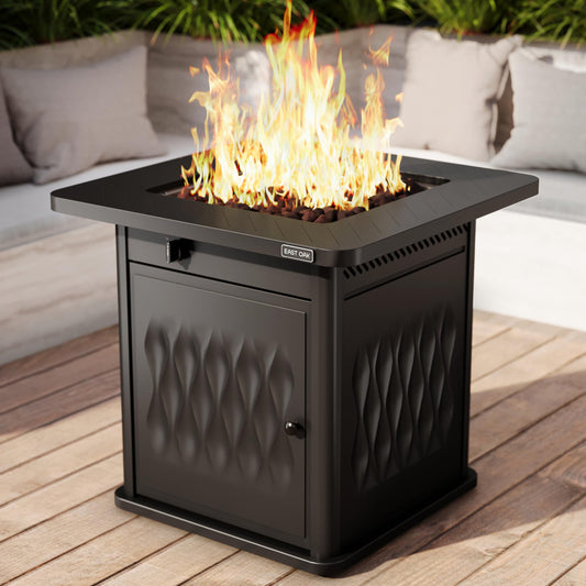 EAST OAK 28'' Propane Fire Pit Table, 50,000 BTU Steel Gas FirePit for Outdoor, Outside Patio Deck and Garden, CSA Certified Fire Table with Magnetic Lid, Cover-Storage Basket and Lava Rock , Black