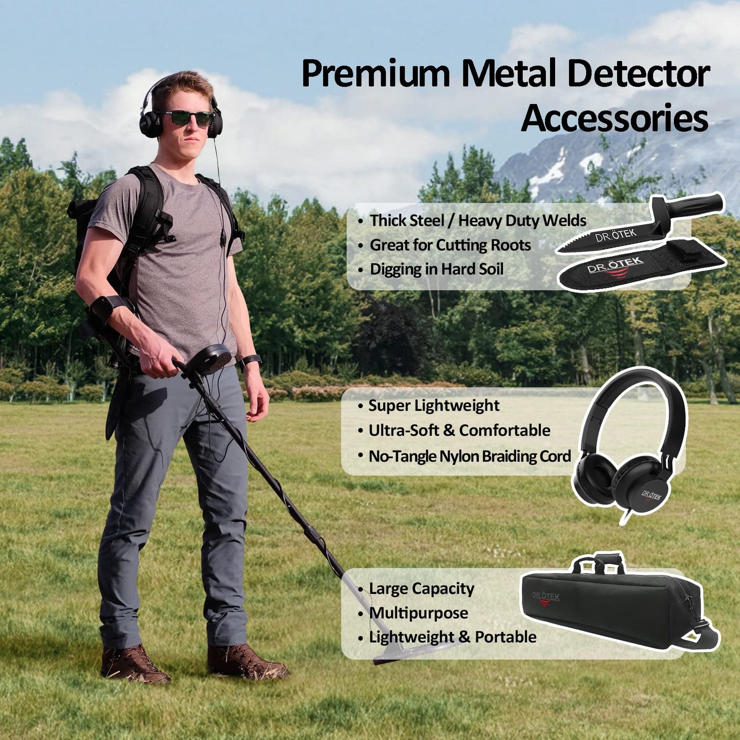 DR.ÖTEK Metal Detector for Adults Professional, Pinpoint Metal Detector Waterproof Gold and Silver, Higher Accuracy, Bigger LCD Display, Strong Memory Mode, 10" IP68 Coil, New Advanced DSP Chip