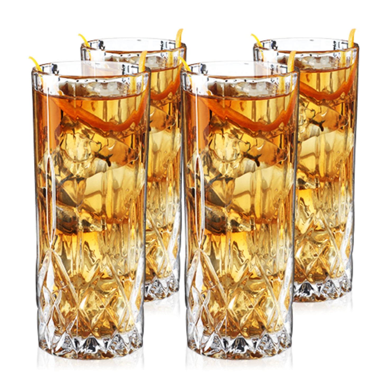 Viski Admiral Highball Glasses - Cut Crystal Drinking Glasses - Tall Cocktail Glasses 9oz Set of 4