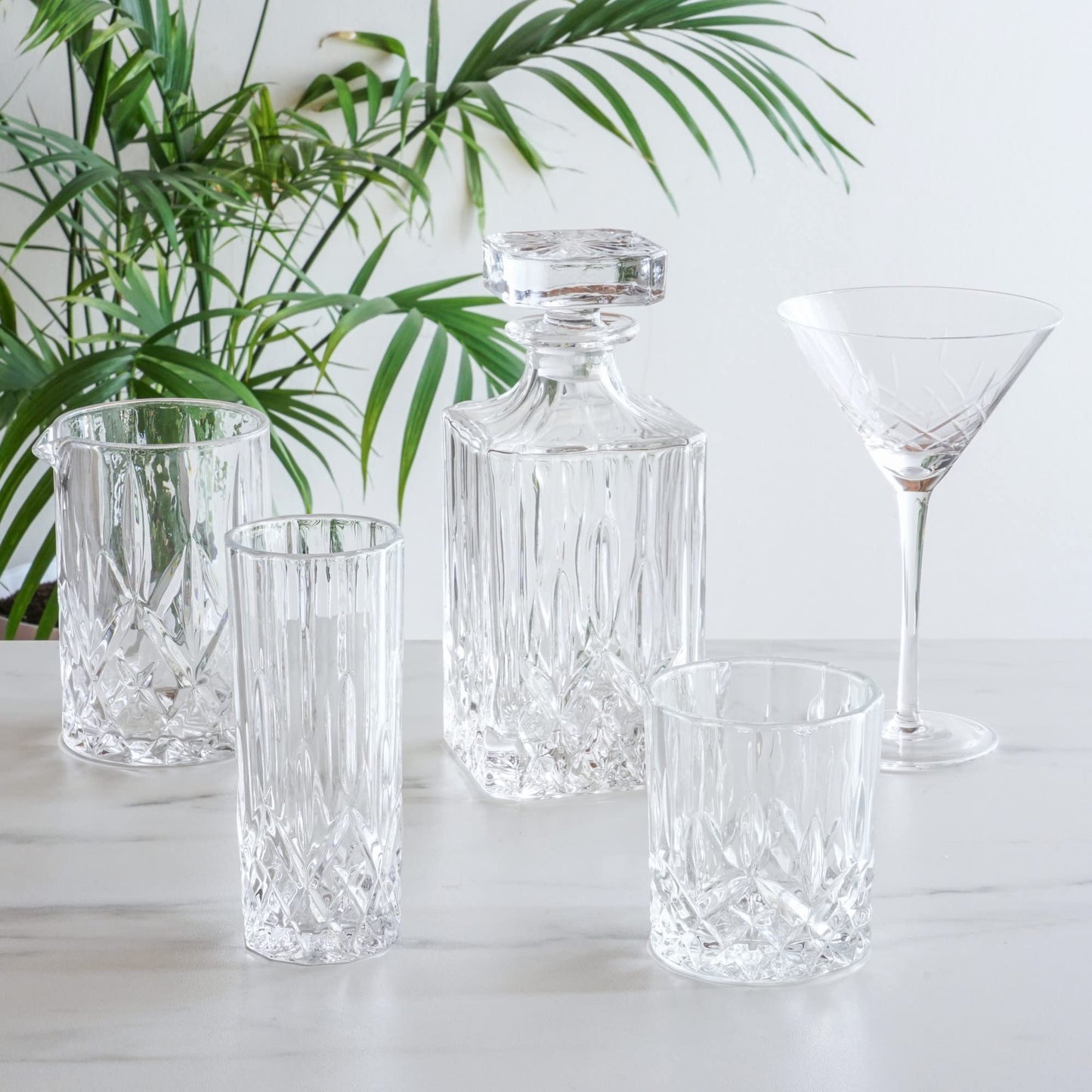 Viski Admiral Highball Glasses - Cut Crystal Drinking Glasses - Tall Cocktail Glasses 9oz Set of 4