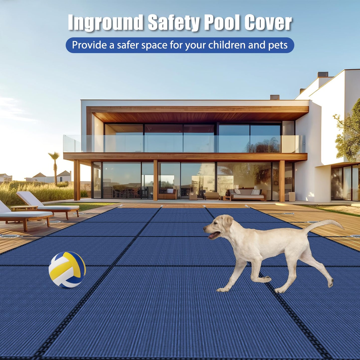 Inground Pool Cover Safety Fits Rectangle Swimming Pool, Mesh Solid Pool Cover for Inground Pools,Winter Pool Safety Cover Includes Safety Net and Installation Tools Blue (Blue, Fits 20x40ft Pools)