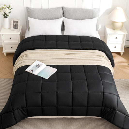 BEDENSIT Full Black Bedding Comforter, Down Alternative Duvet Insert, All Season Comforter with Corner Tabs, Machine Washable, Lightweight