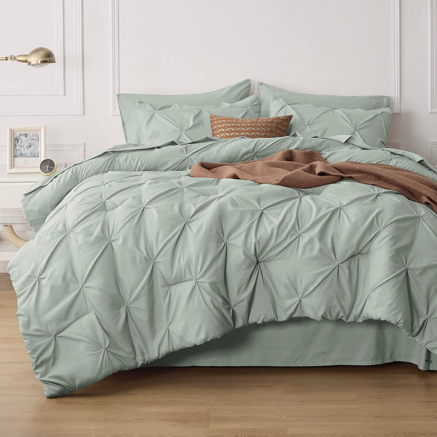 Bedsure Twin XL Comforter Set Sage Green - 5 Pieces Bedding Sets, Pinch Pleat Bed in a Bag with Comforter, Sheets, Pillowcase & Sham