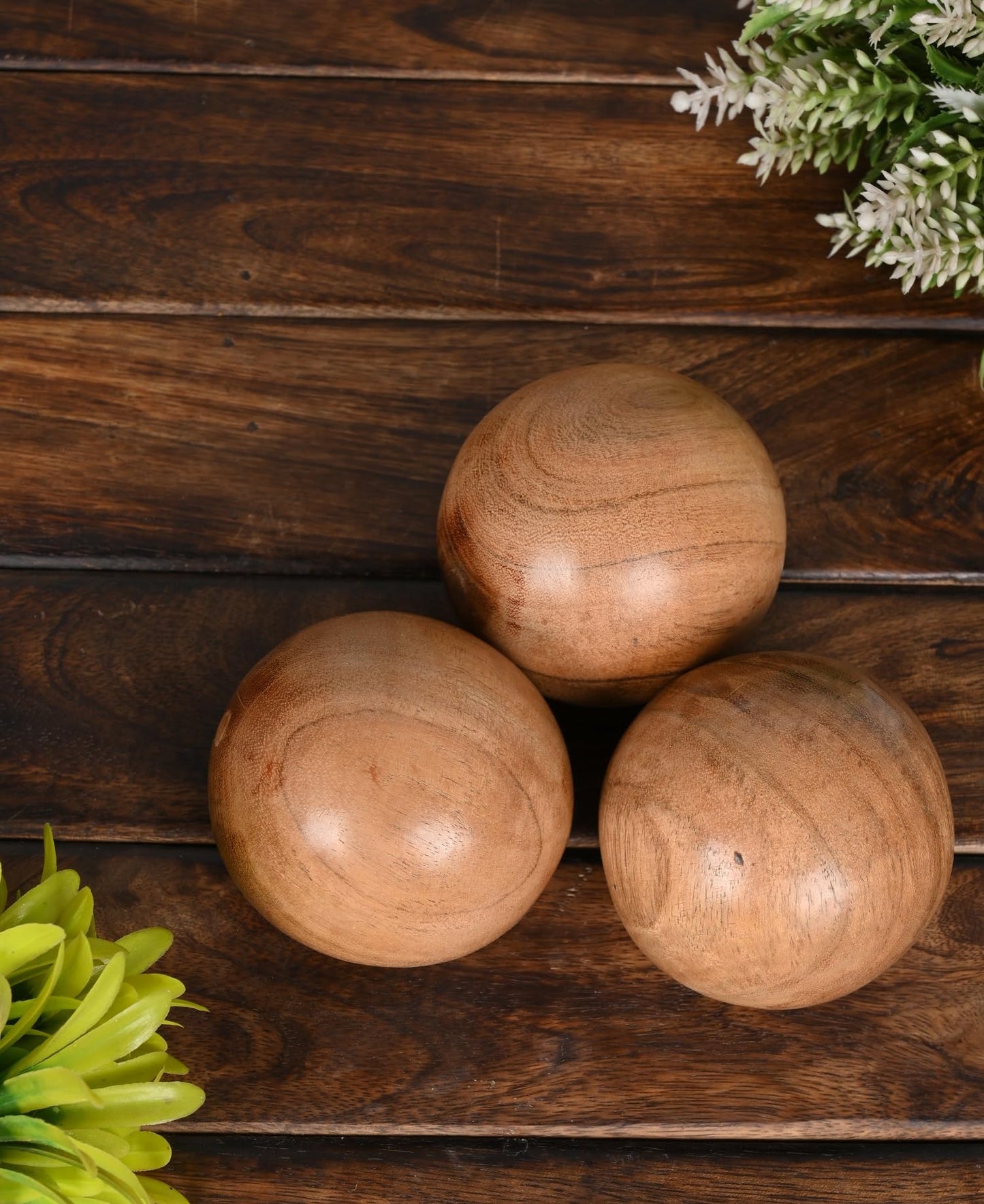 NIRMAN Decorative Acacia Wood Round Balls Set of 3 for Christmas Decorative Bowls Table Centerpiece | Coffee Table and House Décor (Set of 3), (3" x 3" x 3")