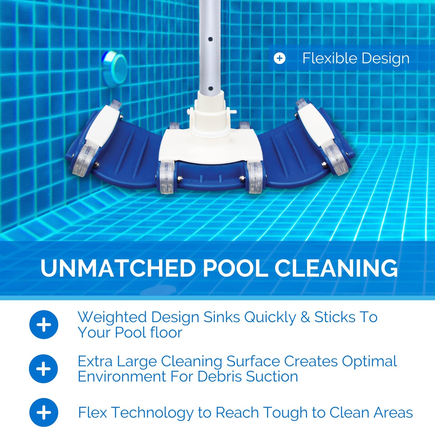 SWIMLINE HYDROTOOLS Manual Vacuum Head Attachment For Inground & Above Ground Pools |Weighted Flexible Swimming Pool Vac Head Rectangle Shape W/ Wheels| Swivel Hose 1-1/4 or 1-1/2’’| Clean 8150