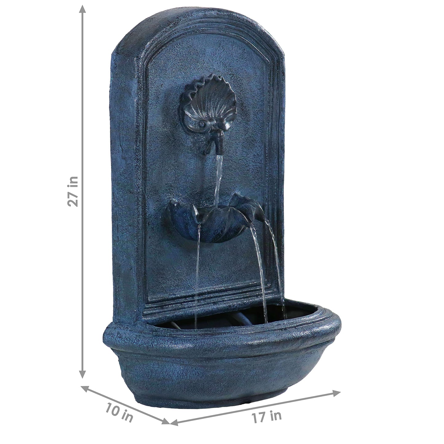 Sunnydaze Seaside 27-Inch Polystone Outdoor Wall Fountain - Electric Submersible Pump - Lead Finish