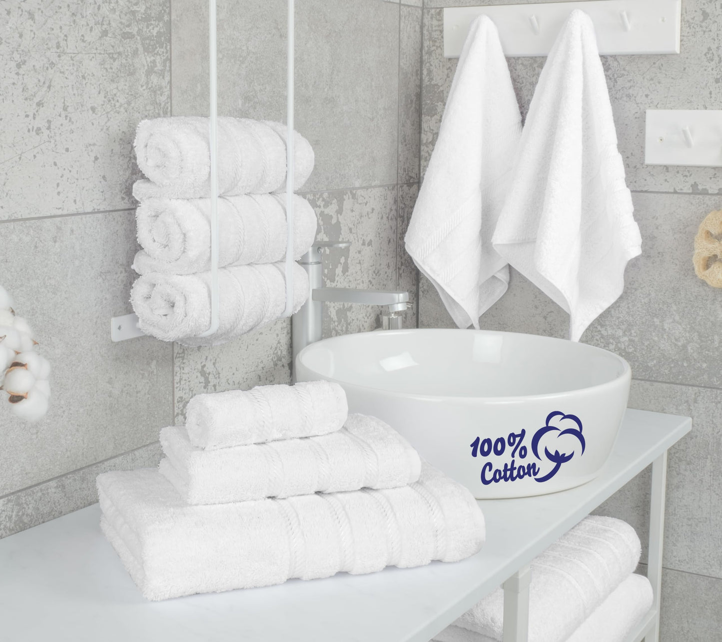 American Soft Linen Luxury 6 Piece Towel Set, 2 Bath Towels 2 Hand Towels 2 Washcloths, 100% Cotton Turkish Towels for Bathroom, White Towel Sets