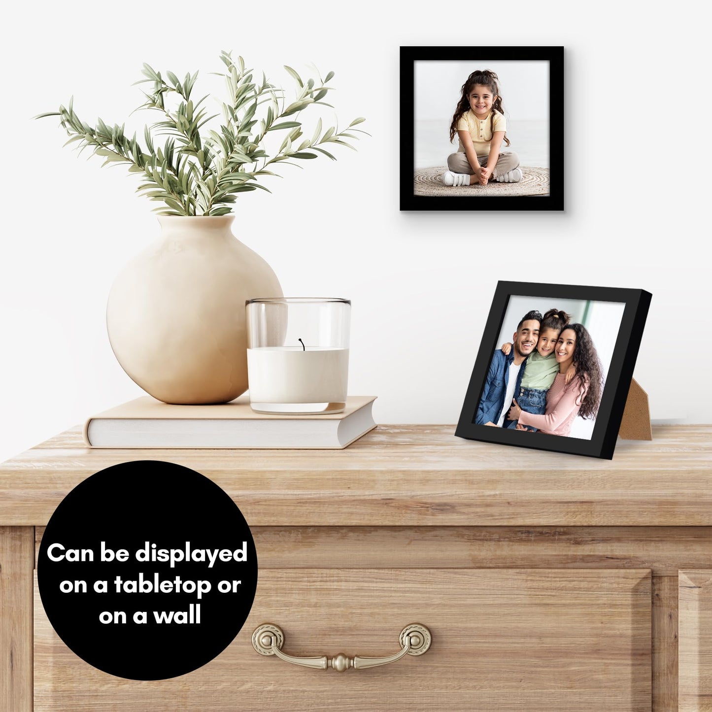 Americanflat 5x5 Picture Frame with Shatter-Resistant Glass - Streamline Collection - Thin Border Photo Frame for Wall and Tabletop Display - Hanging Hardware and Easel Back Included - Black