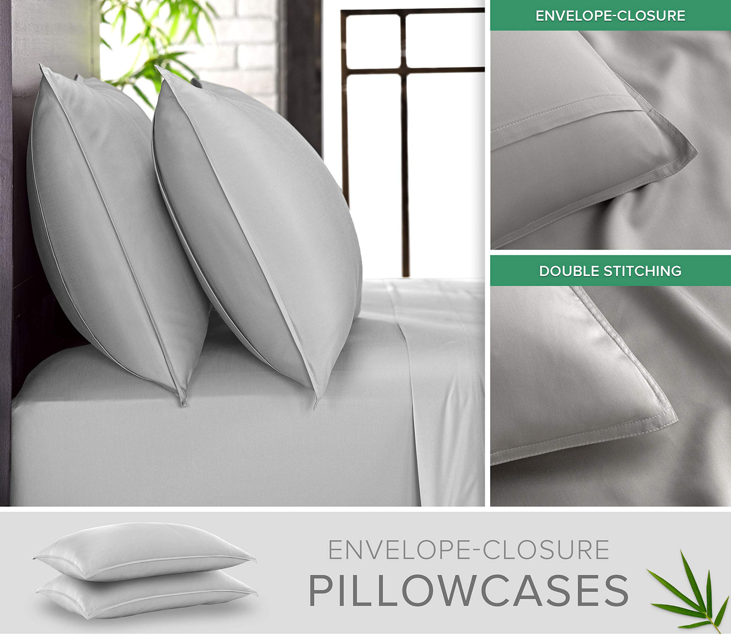 Full Sheets by Pure Bamboo, Genuine 100% Organic Viscose Derived from Bamboo Bed Sheet Set, Luxuriously Soft & Cooling, Double Stitching, Lifetime Quality Promise (Full, Silver Pearl)