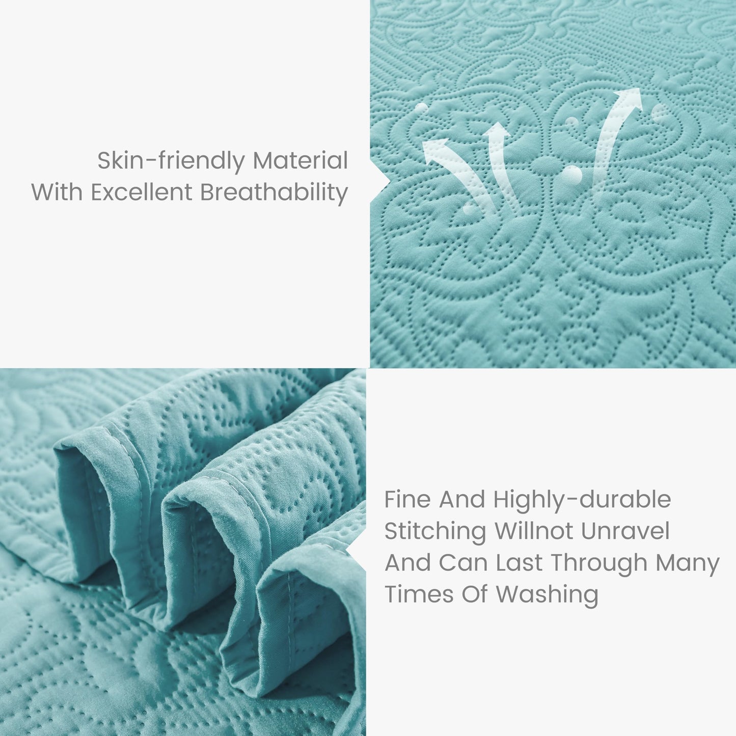 Sophia & William Bed Quilt Bedspread Coverlet - Reversible, Lightweight - Queen Size, Teal