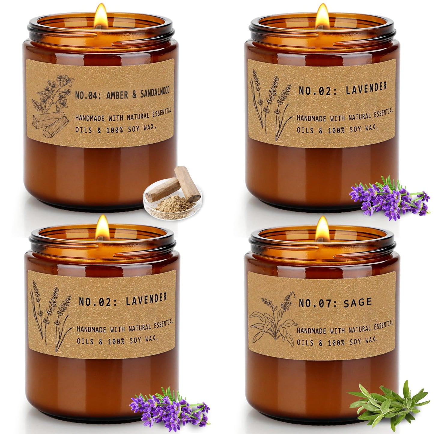 Aromatherapy Candles for Home Scented, Candle Gift Set for Stress Relief | Meditation | Yoga | SPA | Relaxing, Amber Jar Candles for Women, Birthday, Valentine, Anniversary, 7.1 oz - Pack of 4