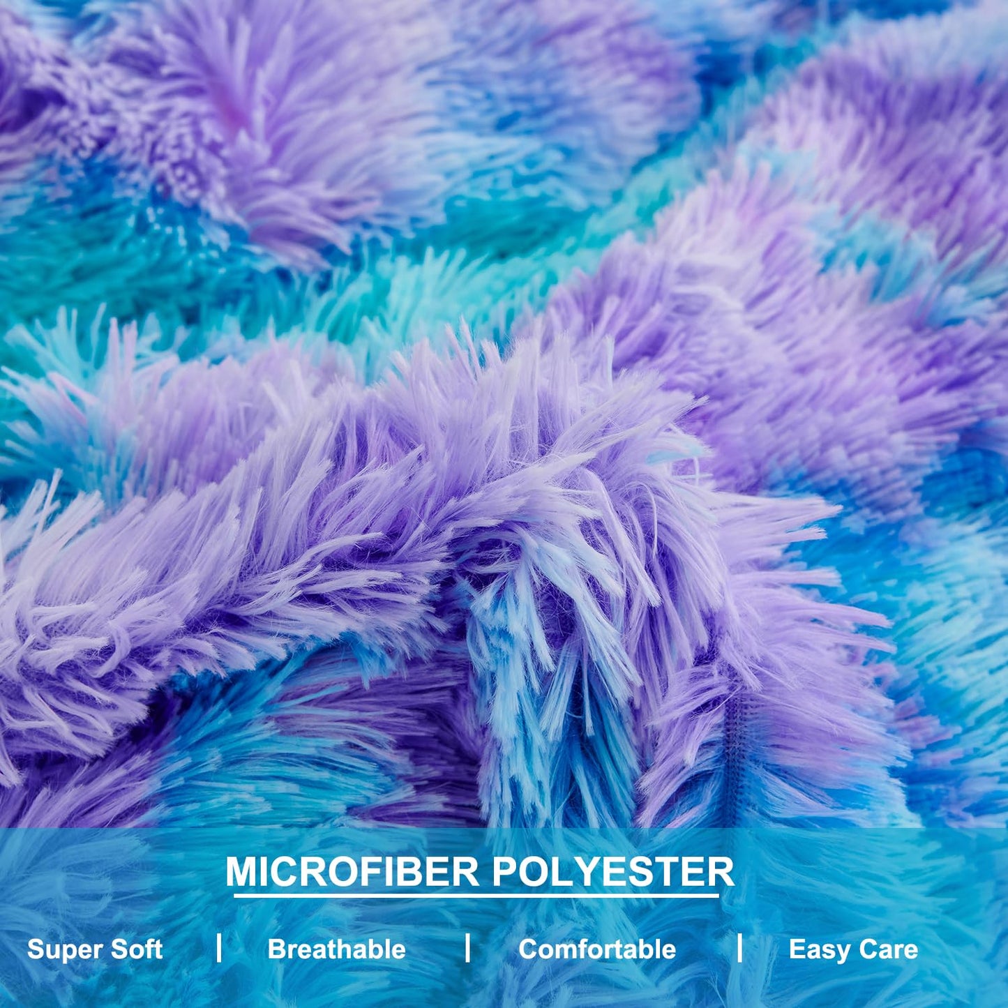 SUCSES Blue Purple Fluffy Twin Bedding Sets for Girls 3Pcs Faux Fur Plush Shaggy Kids Duvet Cover Set Twin Size Tie Dye Velvet Furry Comforter Cover Set (Blue Purple, Twin)