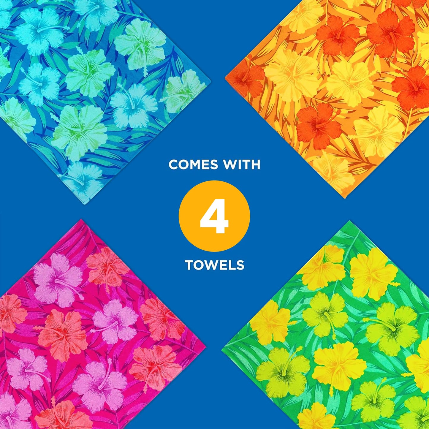 Kaufman - Colorful Hibiscus Beach Towels | 100% Cotton with Ends Hemmed | 30" x 60" | Colorful Soft & Absorbent Pool Towels for Adults and Kids | Fiber Reactive | 4 Pack