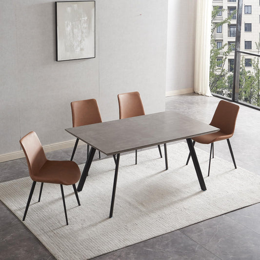 ZckyCine Modern mid-Century Dining Table 5-Piece Kitchen Table Set for 4 People Rectangular Wood Dining Table with 4 upholstered Leather Chairs