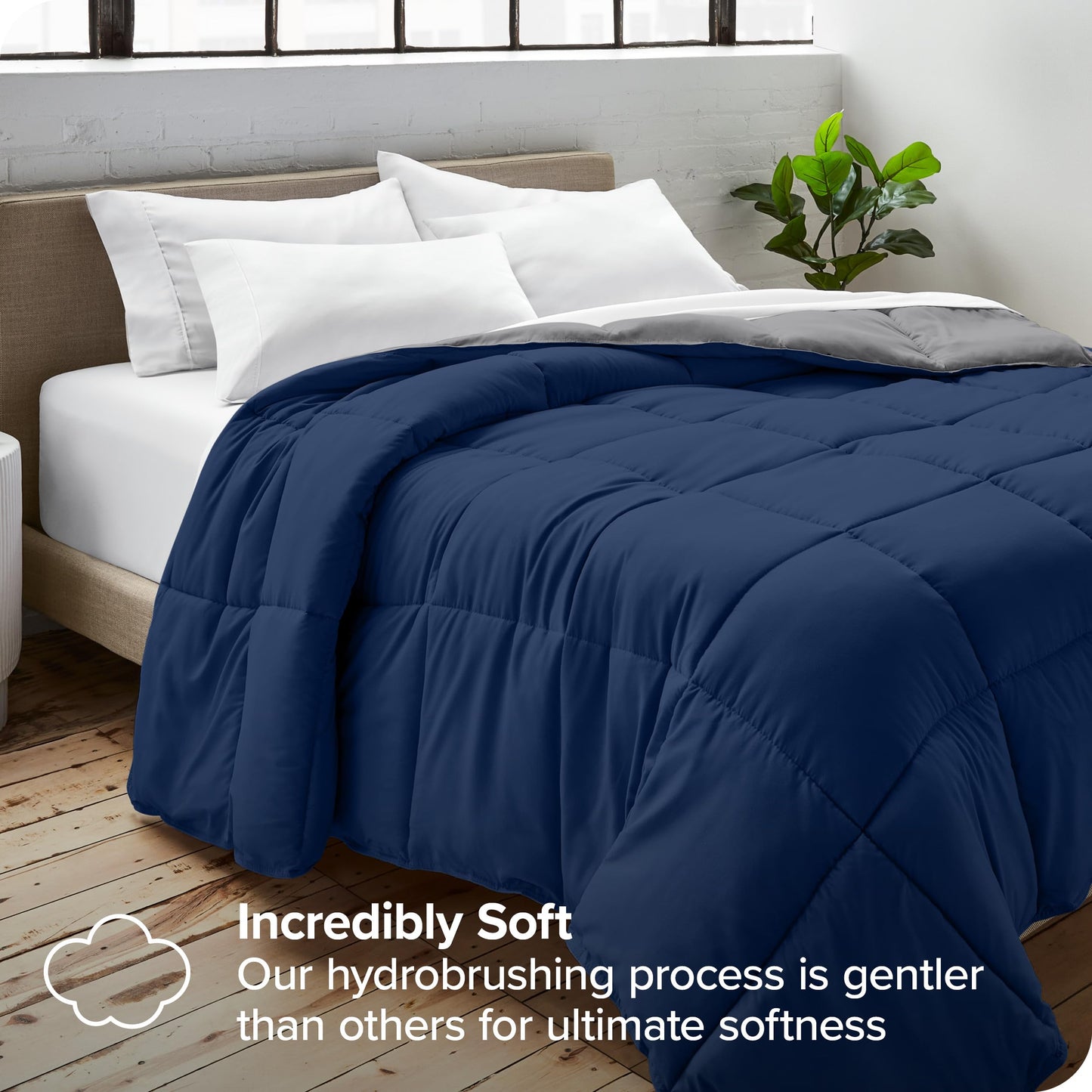 Bare Home Queen Comforter - Reversible Colors - Goose Down Alternative - Ultra-Soft - Premium 1800 Series - All Season Warmth - Bedding Comforter (Queen, Dark Blue/Grey)