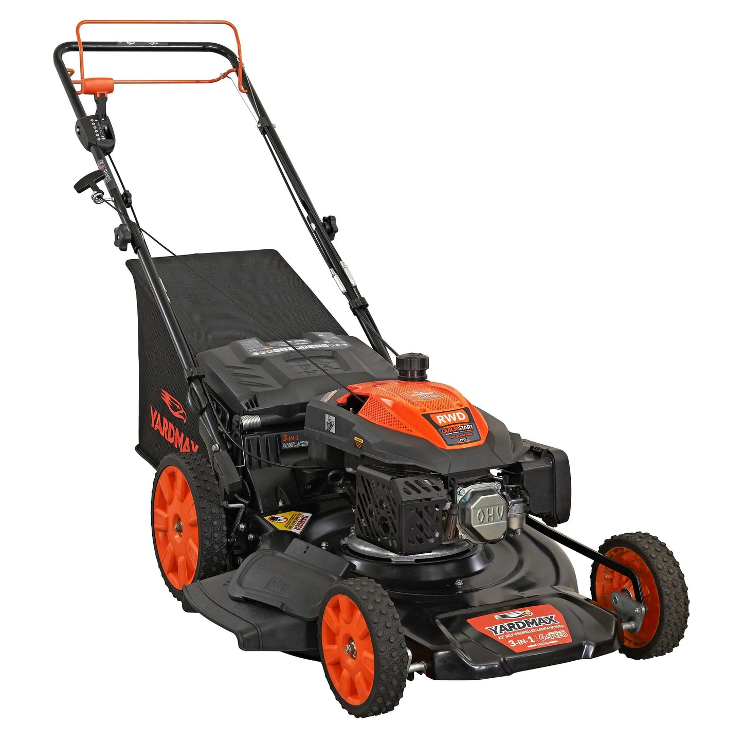 YARDMAX 22 in. 201cc Select PACE 6 Speed CVT High Wheel RWD 3-in-1 Gas Walk Behind Self Propelled Lawn Mower, Black