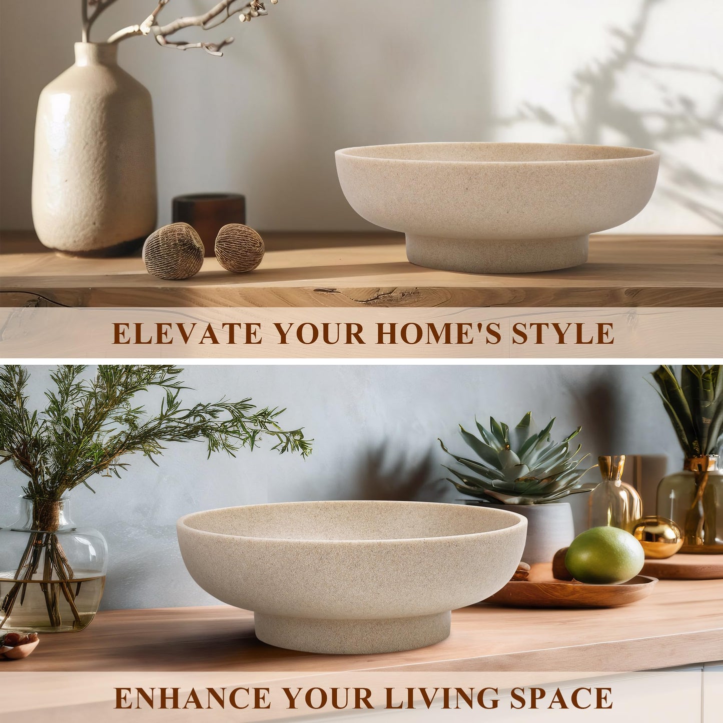 YMXYJM Large Decorative Bowl, Modern Handicraft Bowls for Home Decor, Decorative Fruit Bowl for Kitchen Counter, Stylish Key Bowl for Entry Table, Artificial Stone, Beige