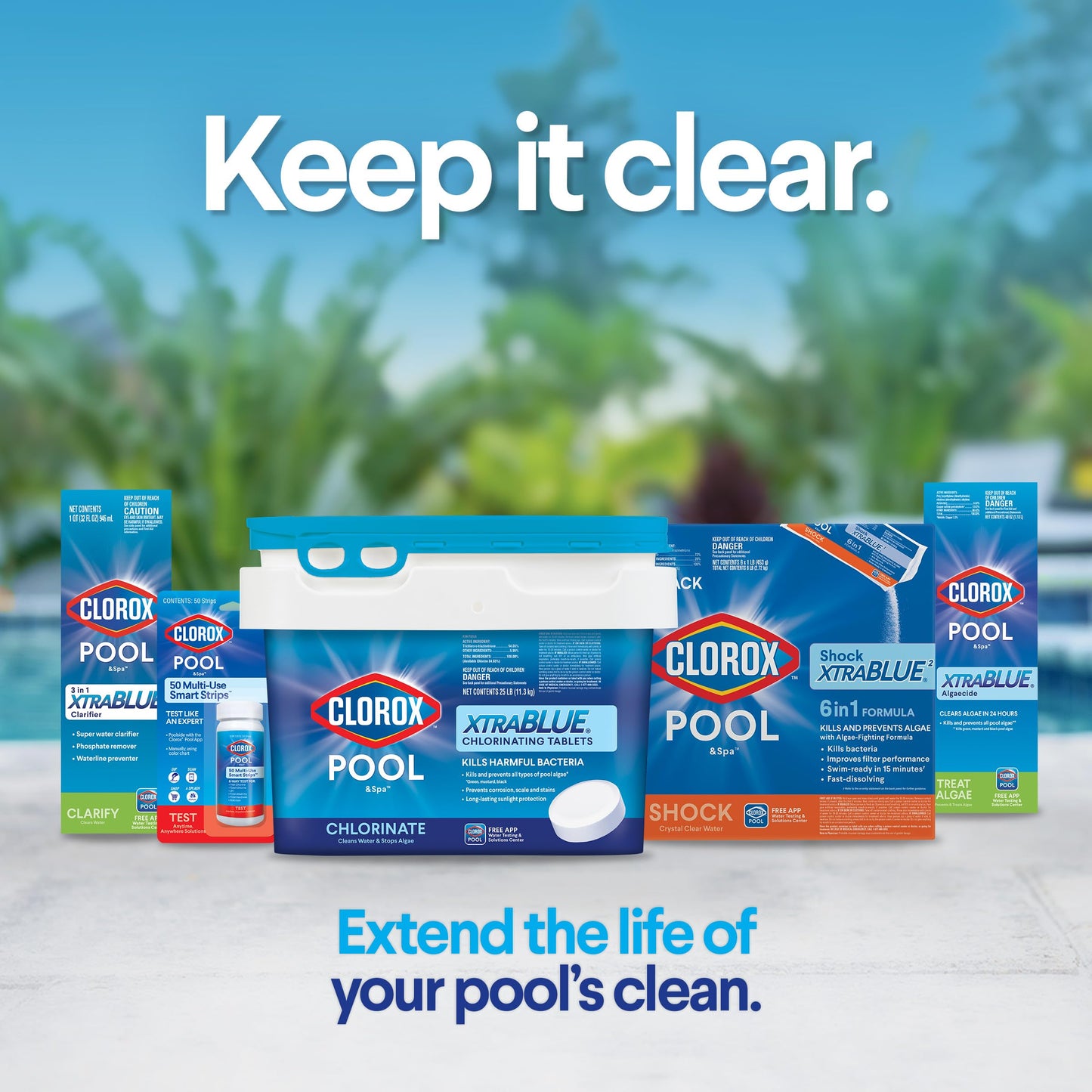 CLOROX Pool&Spa XtraBlue 3” Chlorinating Tablets, Kills Bacteria & Stops Algae, 5 LB