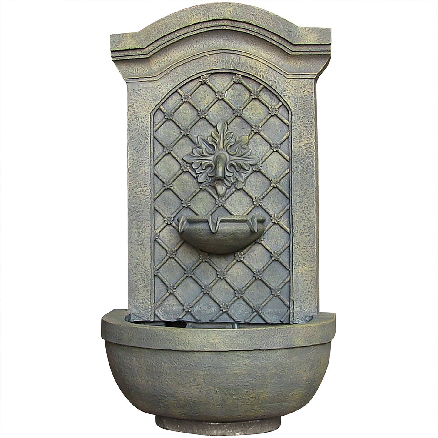 Sunnydaze Rosette Leaf 31-Inch Polystone Outdoor Wall Water Fountain - Electric Submersible Pump - Limestone Stone Finish