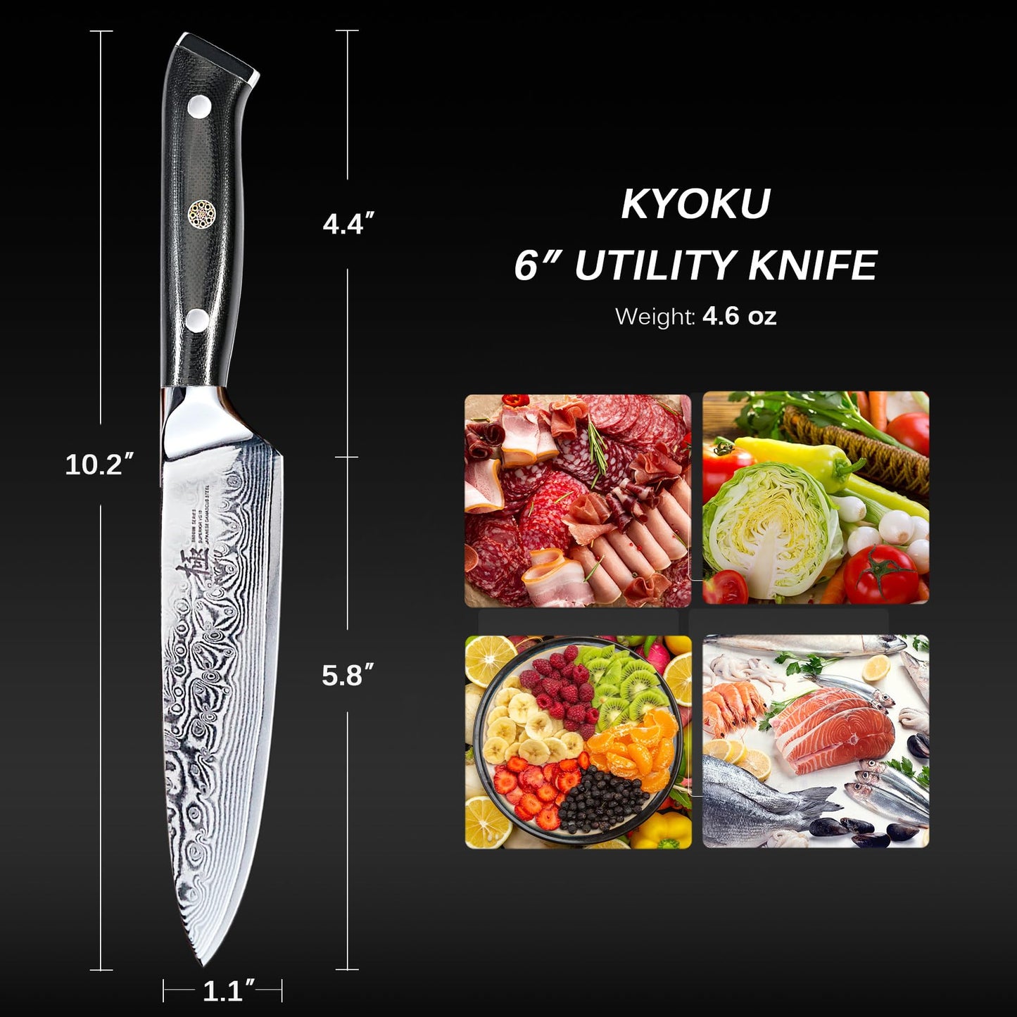 KYOKU Chef Utility Knife - 6" - Shogun Series - Japanese VG10 Steel Core Forged Damascus Blade - with Sheath & Case