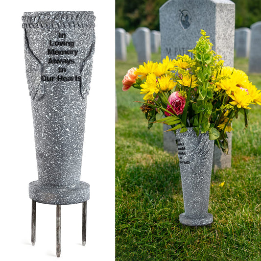 MIBUNG Cemetery Grave Vase with Ground Spikes, Angel Wings Vase for Fresh/Artificial Flowers, Floral Holder Headstone Decorations Grave Marker Memorial Stone Garden Yard Stake, Sympathy Gift
