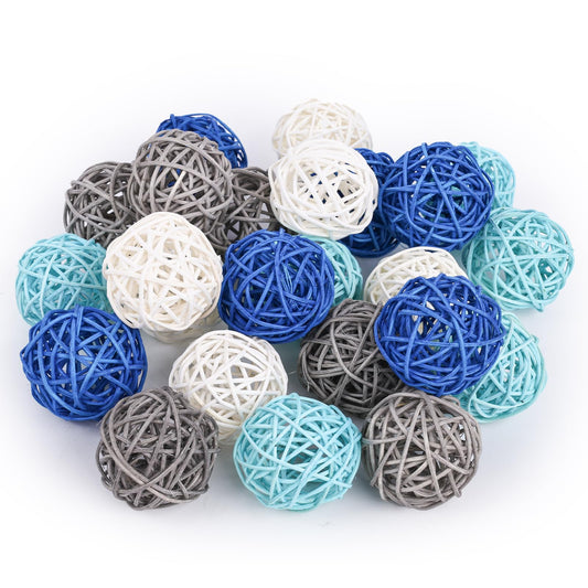 DomeStar 24PCS Blue Decorative Balls for Bowl Centerpiece, 2 Inch Rattan Balls Wicker Balls Decorative Twig Orbs Spheres Bowl Fillers Vase Fillers Home Wedding Decor