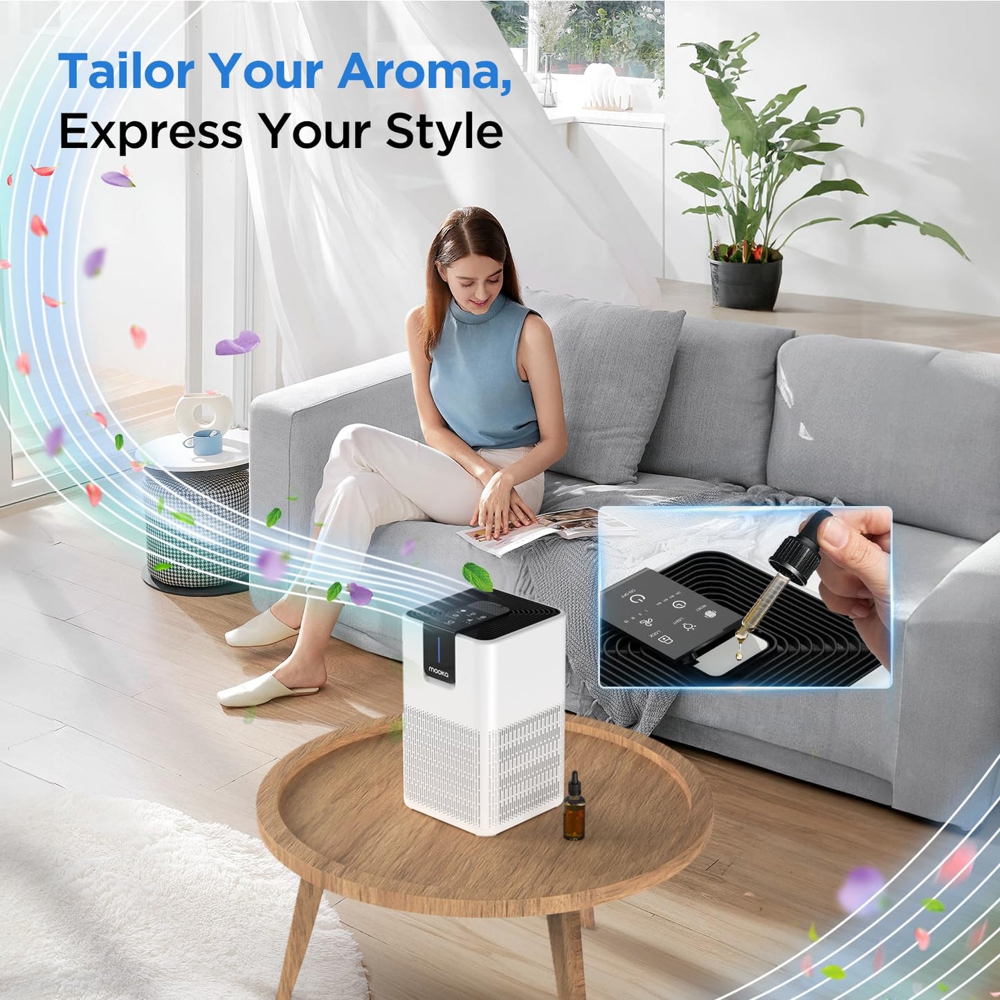 Air Purifiers for Home Large Room Up to 1250 Ft², MOOKA H13 HEPA Air Purifier for Pets Dust Odor Smoke, Aromatherapy Function, Air Cleaner with 15dB Quiet Sleep Mode for Bedroom Office Living Room