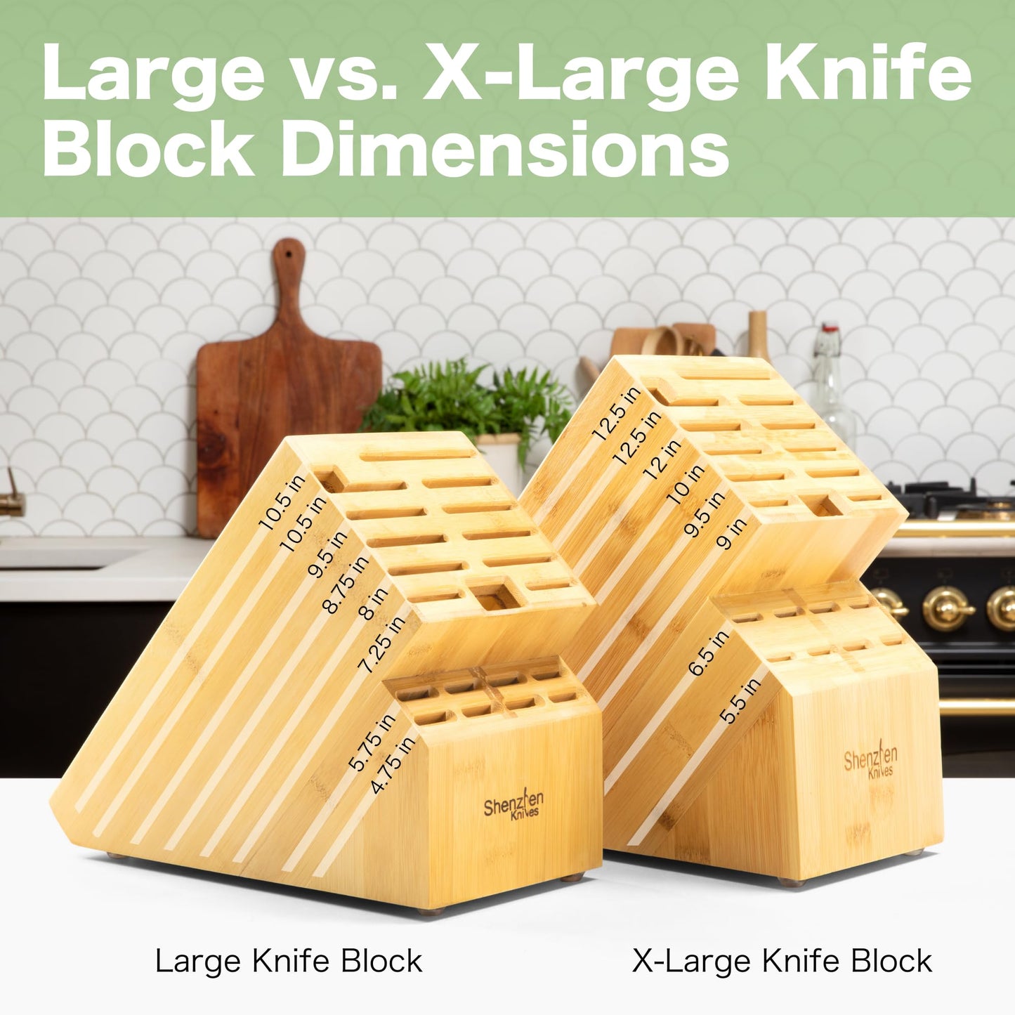 Shenzhen Knives 20 Slot Universal Knife Block: Large Bamboo Finish Wood Knife Block without Knives - Countertop Butcher Block Knife Holder and Organizer with Wide Slots for Easy Kitchen Knife Storage