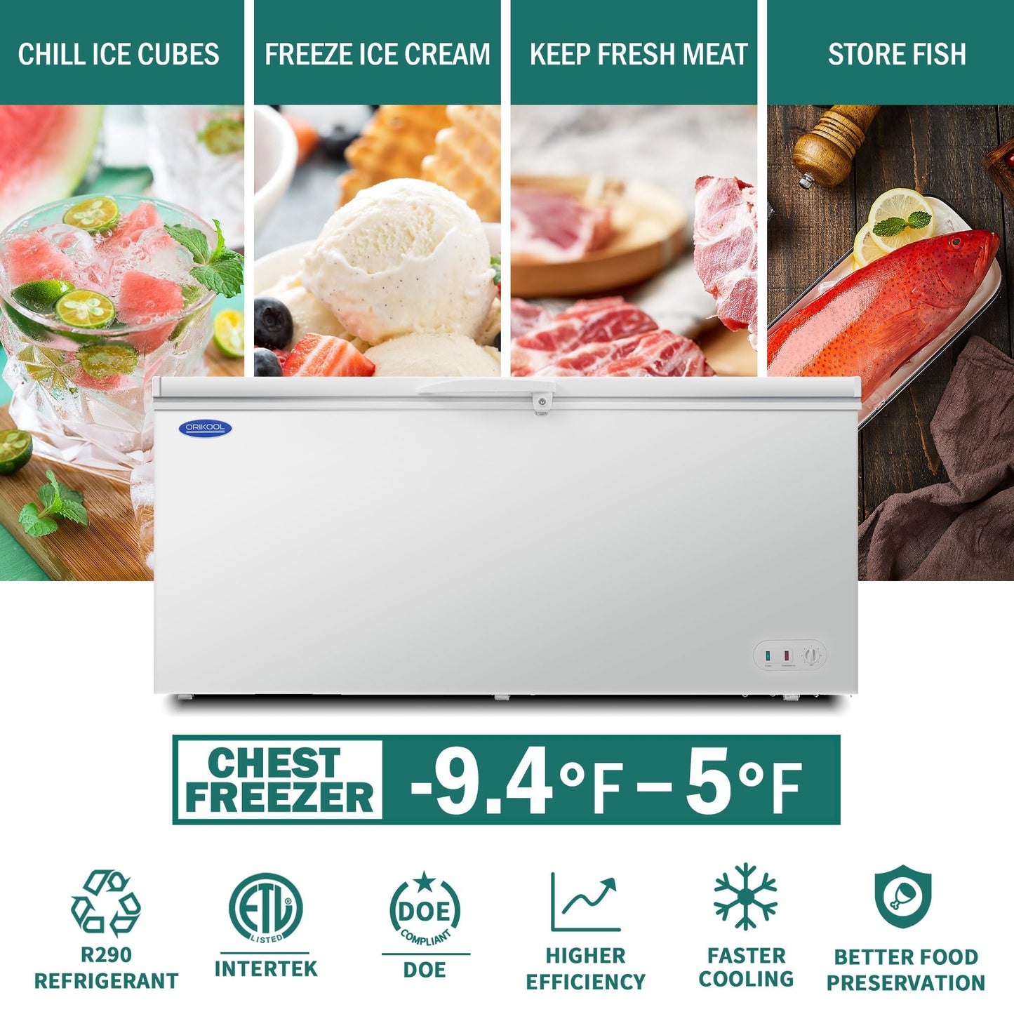 ORIKOOL Chest Freezer 20.1 Cu.ft Solid Top Commercial Deep Chest Freezers with Lockable Stay-Open Lid Painted for Back-of-House Bulk Storage