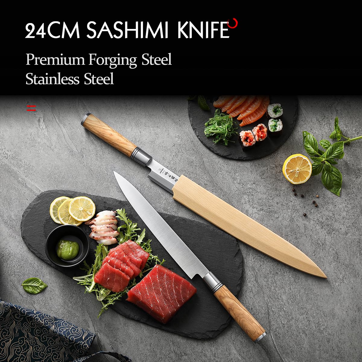 HEZHEN 240mm Sashimi Knife,Sushi Yanagiba Knife,Olive Wood Handle With Wooden Knife Case