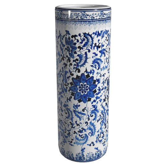 Red Lantern 24" Floral Blue & White Porcelain Umbrella Stand, 2 foot