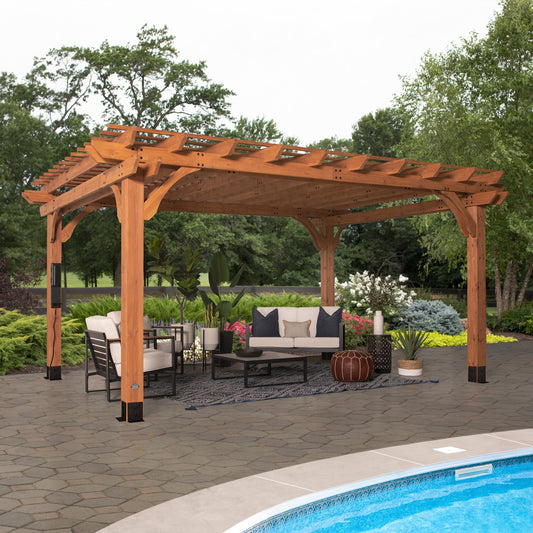 Backyard Discovery Beaumont 16 ft. x 12 ft. All Cedar Wooden Pergola Kit for Backyard, Deck, Garden, Patio, Outdoor Entertaining | Wind Rated at 100 MPH Light Brown