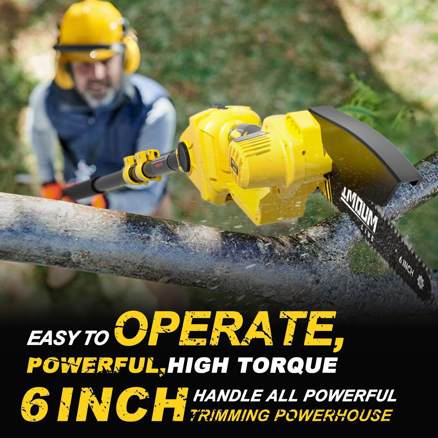 IMOUMLIVE 2-IN-1 Cordless Pole Saw & Mini Chainsaw, 21V 3.0Ah Battery Powered 6 Inch Electric Pole Chainsaw, 6.6 LB Lightweight, 15.2-Foot MAX Reach Pole Saw for Tree Trimming