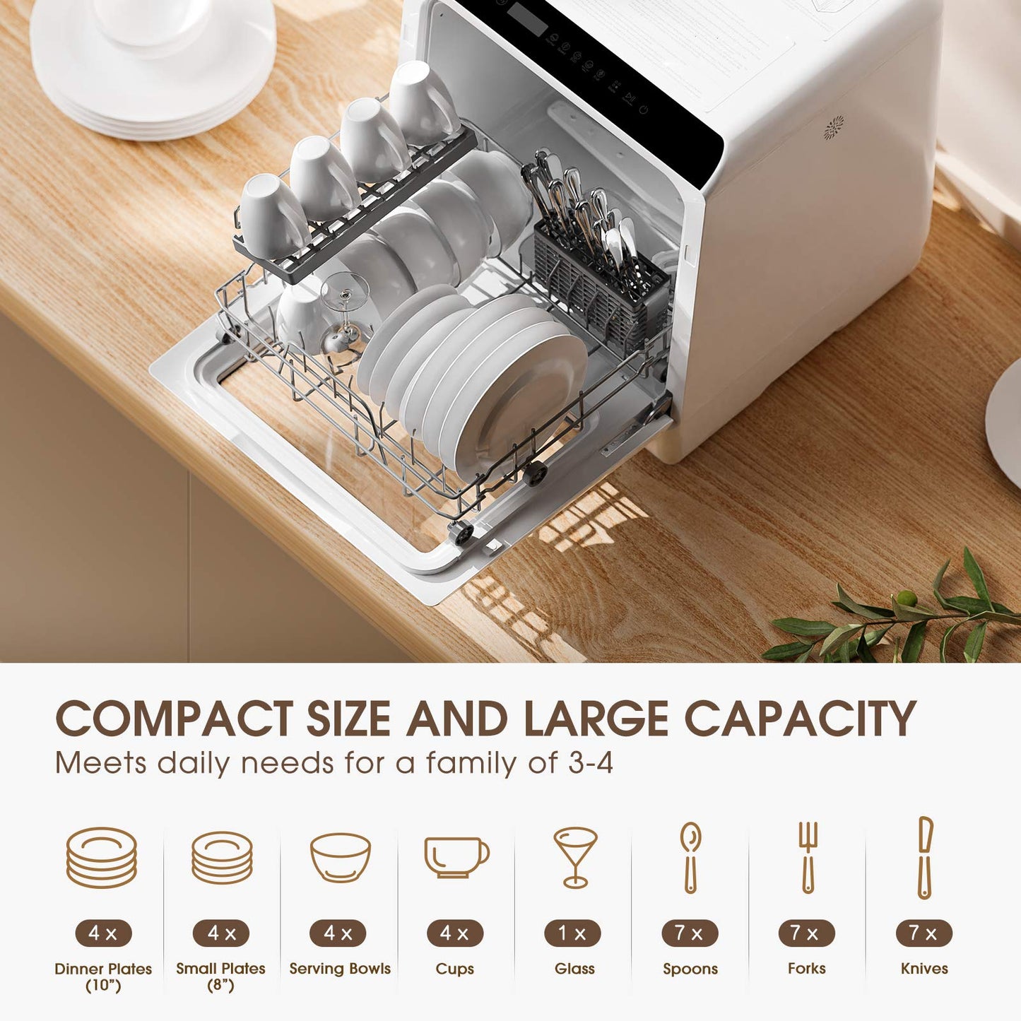 NOVETE Portable Countertop Dishwashers, Compact Dishwashers with 5 L Built-in Water Tank & Inlet Hose, 5 Washing Programs, Baby Care, Air-Dry Function and LED Light for Small Apartments