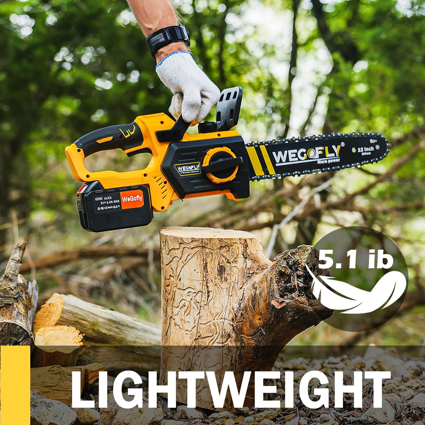 WeGofly 12-Inch Electric chainsaw Kit, (2 x 21V 4.0Ah Battery and Charger) Cordless Chainsaw with with Tool-free Chain Tension & Auto Lubrication, for Wood Cutting Trimming Courtyard Garden