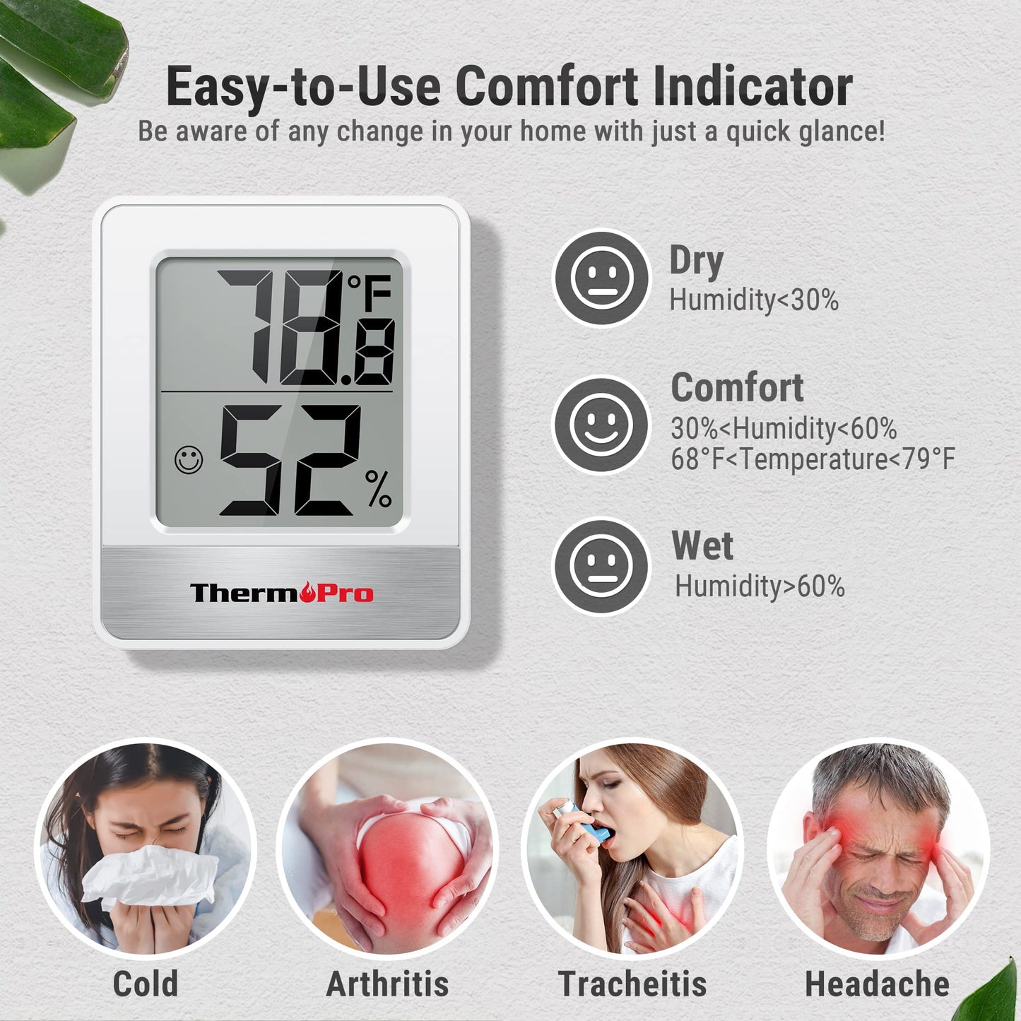 ThermoPro TP49 Digital Hygrometer Indoor Thermometer Humidity Meter Room Thermometer with Temperature and Humidity Monitor Mini Hygrometer Thermometer