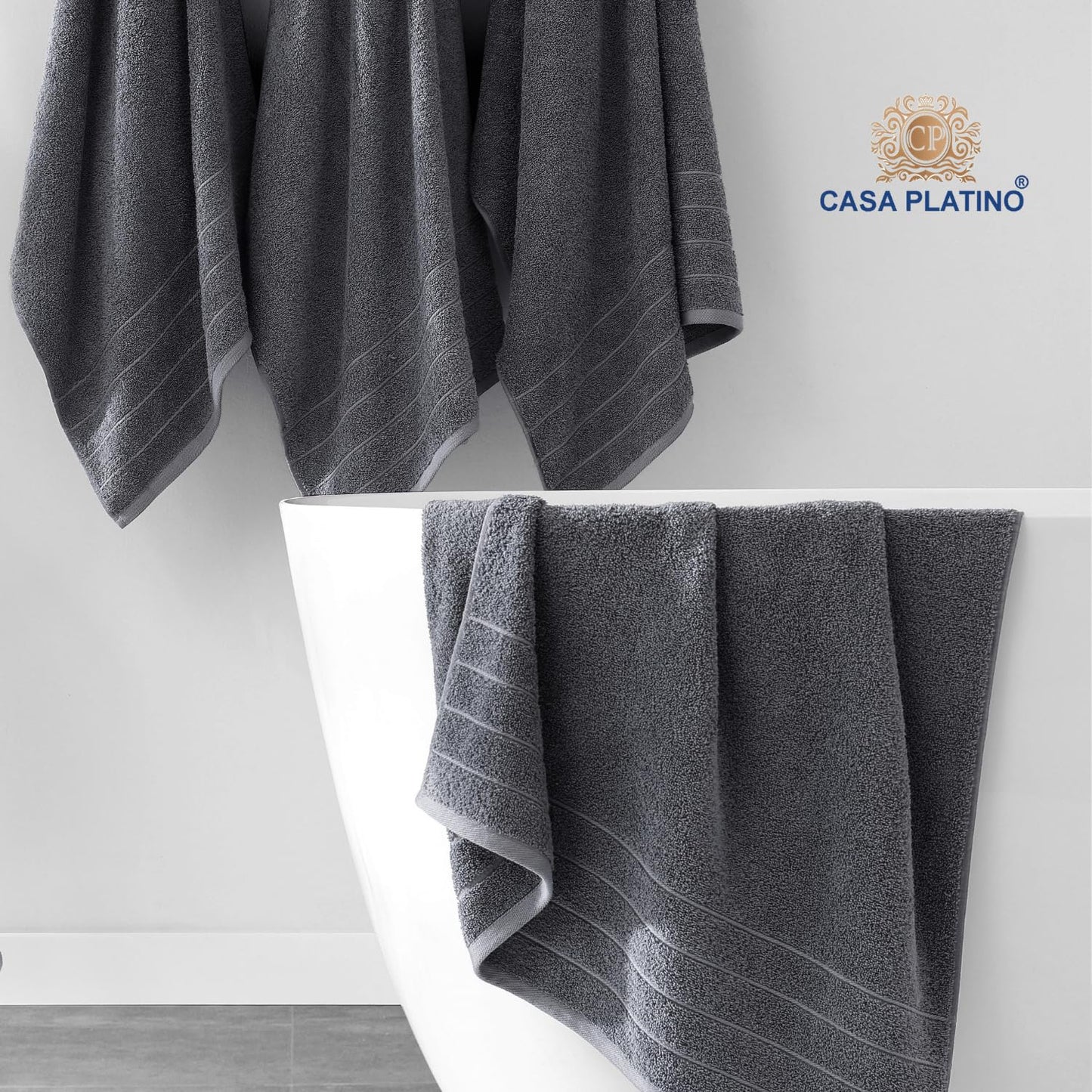 Casa Platino Bath Towels 18 Piece Towel Set Includes 6 Large Bath Towels(30"x 60"), 6 Hand Towels & 6 Washcloths, 100% Ring Spun Cotton Towels for Bathroom -Cool Grey